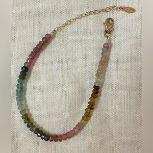 Watermelon Tourmaline Faceted Gemstone Beaded Bracelet